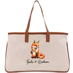 Fox Mom And Baby Name Custom Cotton Canvas Tote Bag Custom Pet Lover Gift Pet Portrait Bag Personalized Pet Owner Gift Tote Bag
