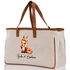 Fox Mom And Baby Name Custom Cotton Canvas Tote Bag Custom Pet Lover Gift Pet Portrait Bag Personalized Pet Owner Gift Tote Bag
