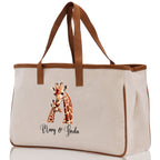 Giraffe Mom And Baby Name Custom Cotton Canvas Tote Bag Custom Pet Lover Gift Pet Portrait Bag Personalized Pet Owner Gift Tote Bag