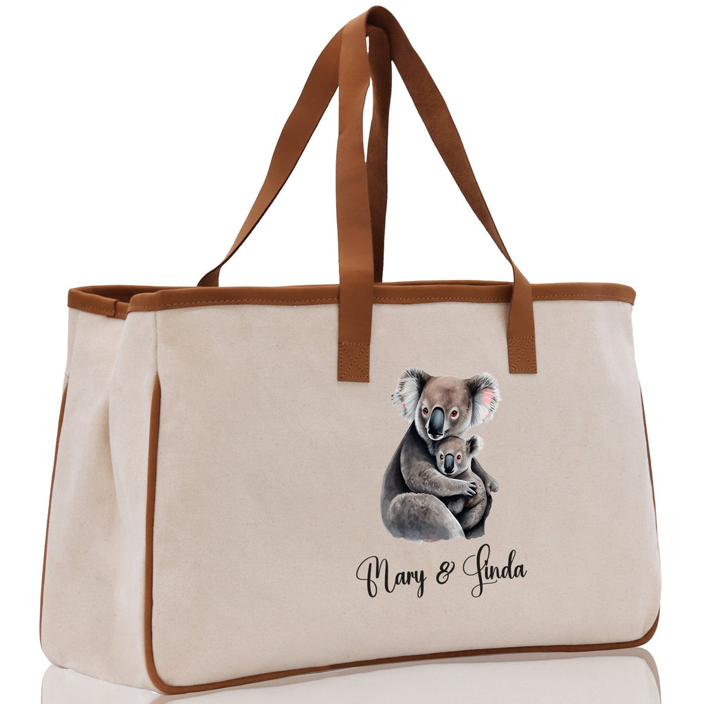 Koala Mom And Baby Name Custom Cotton Canvas Tote Bag Custom Pet Lover Gift Pet Portrait Bag Personalized Pet Owner Gift Tote Bag