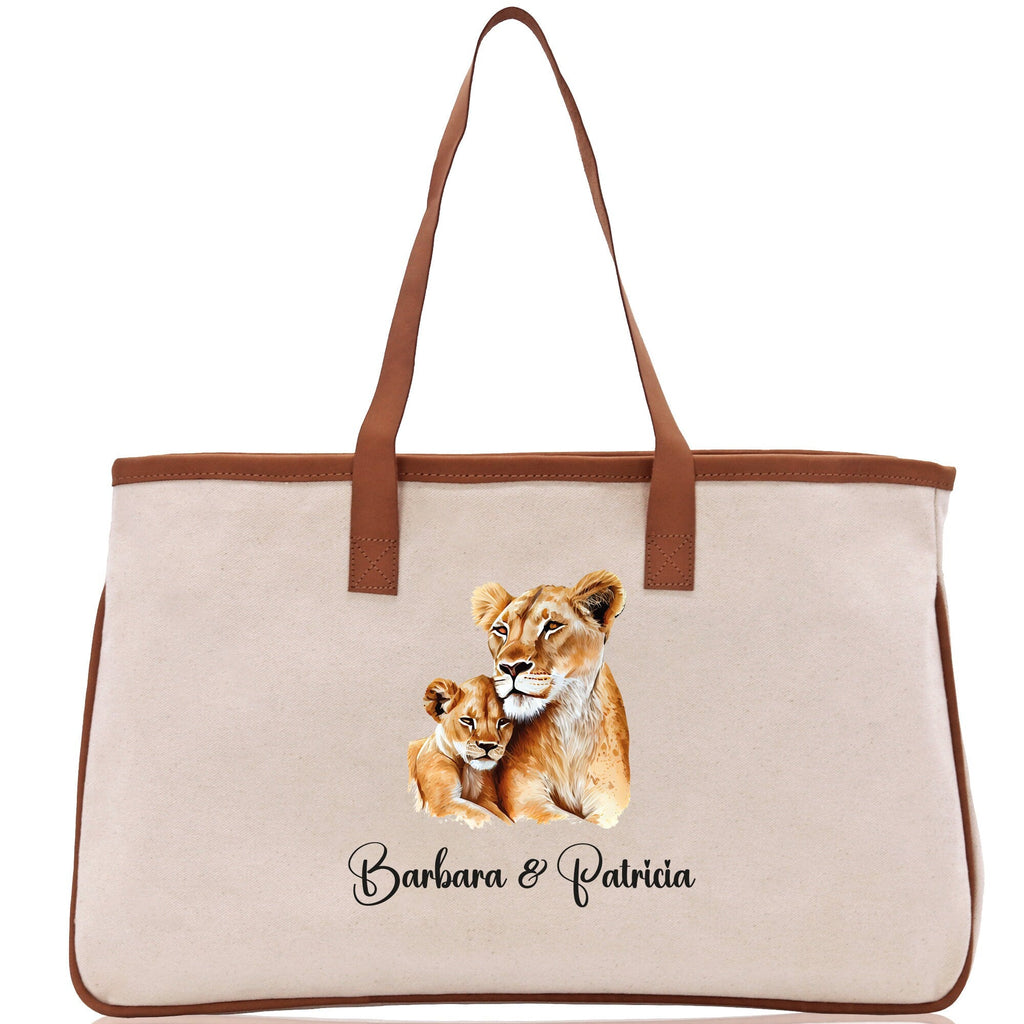 Lion Mom And Baby Name Custom Cotton Canvas Tote Bag Custom Pet Lover Gift Pet Portrait Bag Personalized Pet Owner Gift Tote Bag