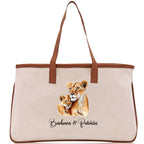 Lion Mom And Baby Name Custom Cotton Canvas Tote Bag Custom Pet Lover Gift Pet Portrait Bag Personalized Pet Owner Gift Tote Bag