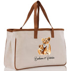 Lion Mom And Baby Name Custom Cotton Canvas Tote Bag Custom Pet Lover Gift Pet Portrait Bag Personalized Pet Owner Gift Tote Bag