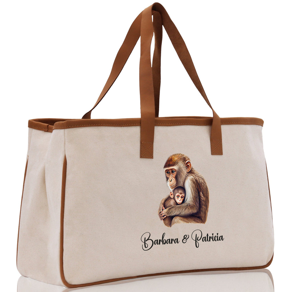 Monkey Mom And Baby Name Custom Cotton Canvas Tote Bag Custom Pet Lover Gift Pet Portrait Bag Personalized Pet Owner Gift Tote Bag