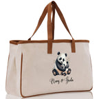 Panda Mom And Baby Name Custom Cotton Canvas Tote Bag Custom Pet Lover Gift Pet Portrait Bag Personalized Pet Owner Gift Tote Bag