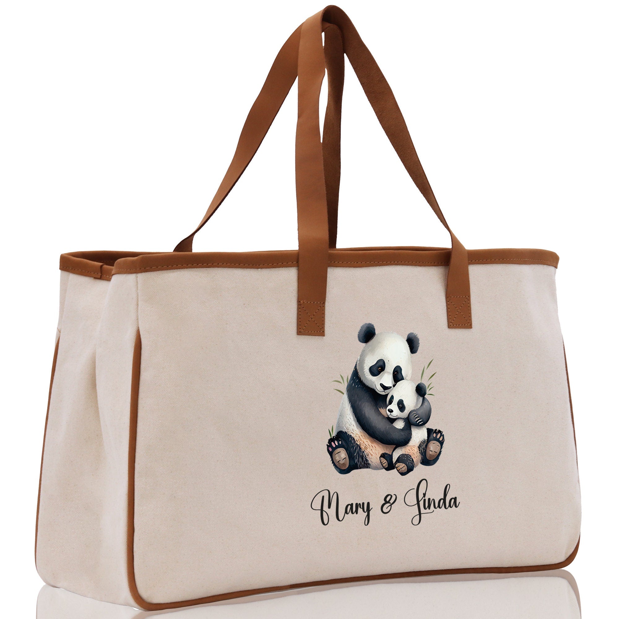 Panda Mom And Baby Name Custom Cotton Canvas Tote Bag Custom Pet Lover Gift Pet Portrait Bag Personalized Pet Owner Gift Tote Bag
