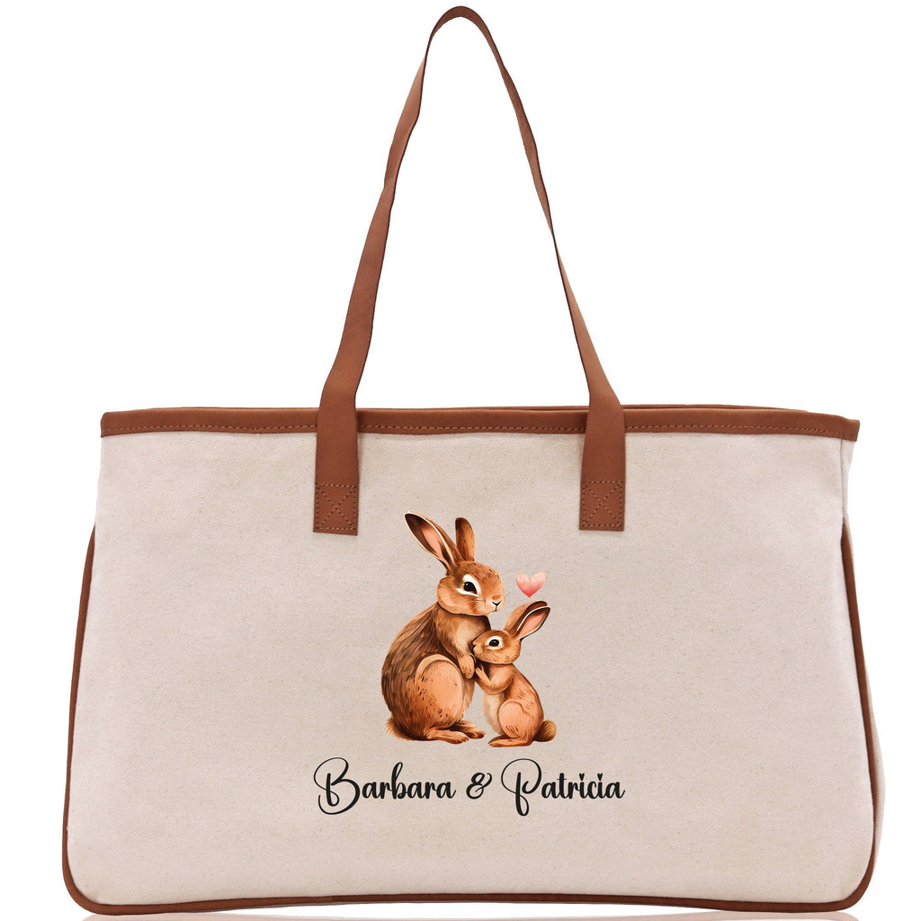 Rabbit Mom And Baby Name Custom Cotton Canvas Tote Bag Custom Pet Lover Gift Pet Portrait Bag Personalized Pet Owner Gift Tote Bag
