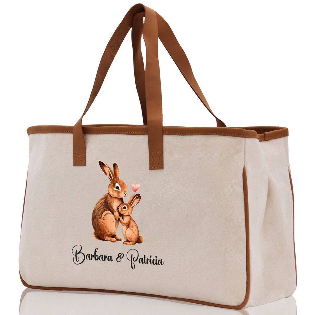 Rabbit Mom And Baby Name Custom Cotton Canvas Tote Bag Custom Pet Lover Gift Pet Portrait Bag Personalized Pet Owner Gift Tote Bag