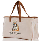 Tiger Mom And Baby Name Custom Cotton Canvas Tote Bag Custom Pet Lover Gift Pet Portrait Bag Personalized Pet Owner Gift Tote Bag