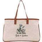 Wolf Mom And Baby Name Custom Cotton Canvas Tote Bag Custom Pet Lover Gift Pet Portrait Bag Personalized Pet Owner Gift Tote Bag