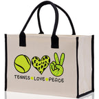 Tennis Love Peace Cotton Canvas Tote Bag Gift for Tennis Lover Bag Tennis Coach Gift Bag