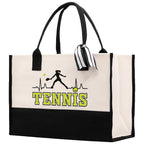 Tennis Silhouette Pulse Cotton Canvas Tote Bag Gift for Tennis Lover Bag Tennis Coach Gift Bag
