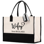 Wifey Personalization Cotton Canvas Tote Bag Bridal Party Tote Anniversary Gift For Wife Honeymoon Tote Est Year Tote Bag Engagement Gift