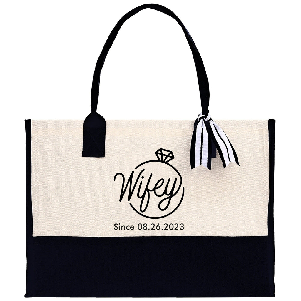 Wifey Personalization Cotton Canvas Tote Bag Bridal Party Tote Anniversary Gift For Wife Honeymoon Tote Est Year Tote Bag Engagement Gift