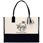 Wifey Personalization Cotton Canvas Tote Bag Bridal Party Tote Anniversary Gift For Wife Honeymoon Tote Est Year Tote Bag Engagement Gift