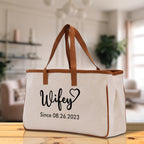 Wifey Personalization Cotton Canvas Tote Bag Bridal Party Tote Anniversary Gift For Wife Honeymoon Tote Est Year Tote Bag Engagement Gift