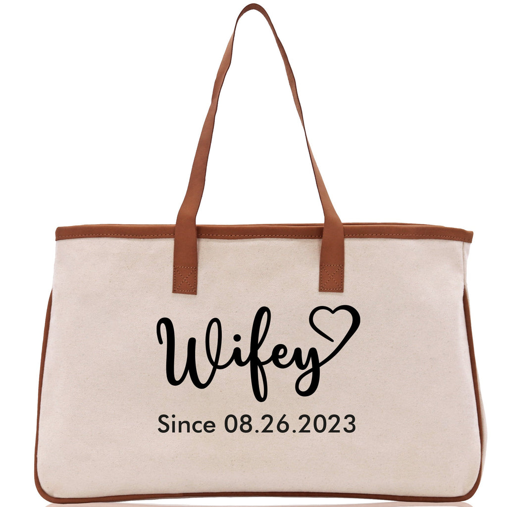 Wifey Personalization Cotton Canvas Tote Bag Bridal Party Tote Anniversary Gift For Wife Honeymoon Tote Est Year Tote Bag Engagement Gift