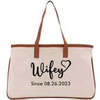 Wifey Personalization Cotton Canvas Tote Bag Bridal Party Tote Anniversary Gift For Wife Honeymoon Tote Est Year Tote Bag Engagement Gift