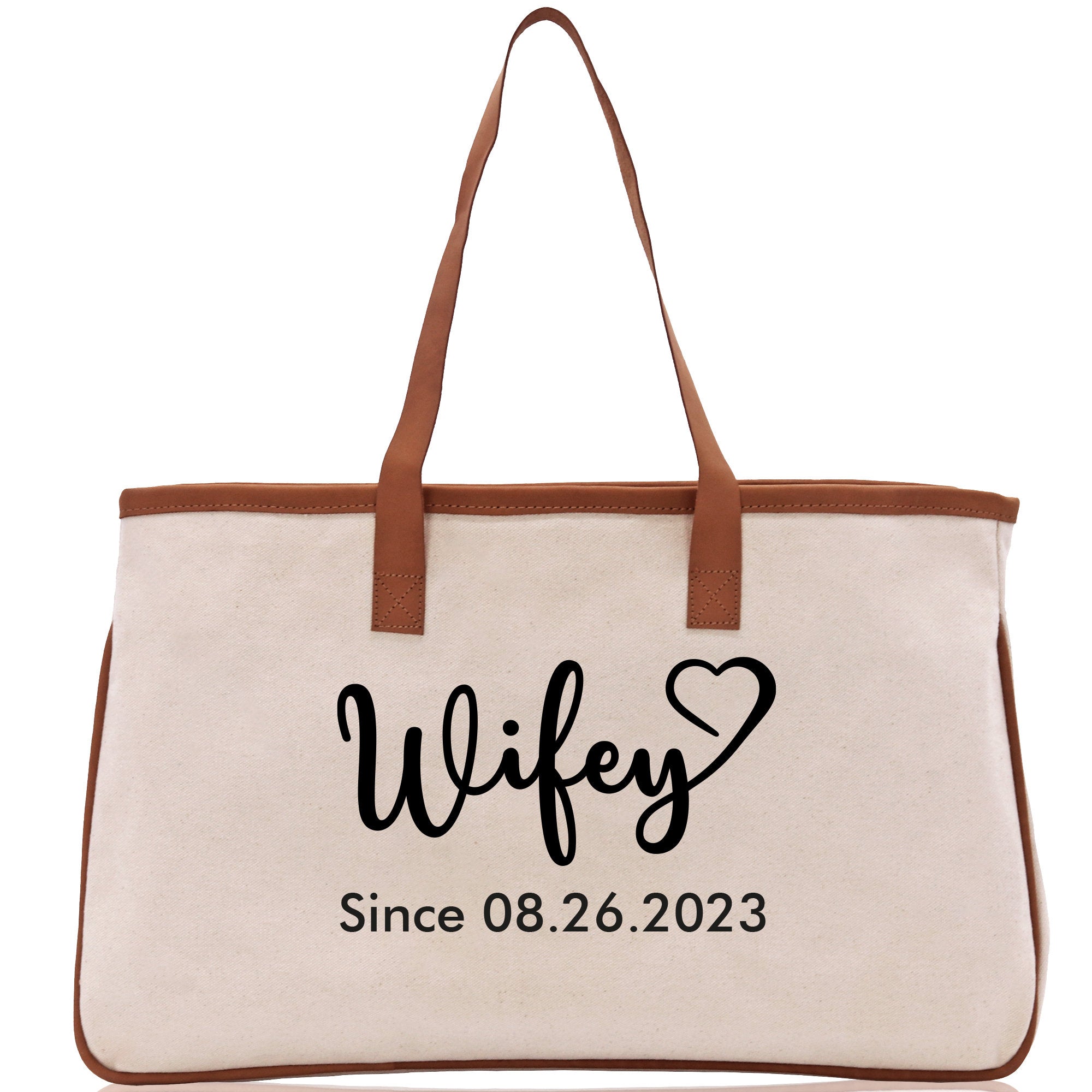 Wifey Personalization Cotton Canvas Tote Bag Bridal Party Tote Anniversary Gift For Wife Honeymoon Tote Est Year Tote Bag Engagement Gift