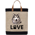 Alaskan Malamute Love Dog Jute Canvas Tote Funny Farmer Market Bag Quote Jute Bag Shopping Bag Burlap Bag Dog Owner Gift