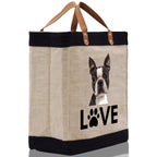 Boston Terrier Love Dog Jute Canvas Tote Funny Farmer Market Bag Quote Jute Bag Shopping Bag Burlap Bag Dog Owner Gift
