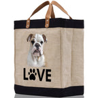 Bulldog Love Dog Jute Canvas Tote Funny Farmer Market Bag Quote Jute Bag Shopping Bag Burlap Bag Dog Owner Gift