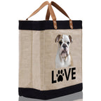 Bulldog Love Dog Jute Canvas Tote Funny Farmer Market Bag Quote Jute Bag Shopping Bag Burlap Bag Dog Owner Gift