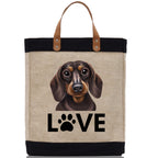 Dachshund Love Dog Jute Canvas Tote Funny Farmer Market Bag Quote Jute Bag Shopping Bag Burlap Bag Dog Owner Gift