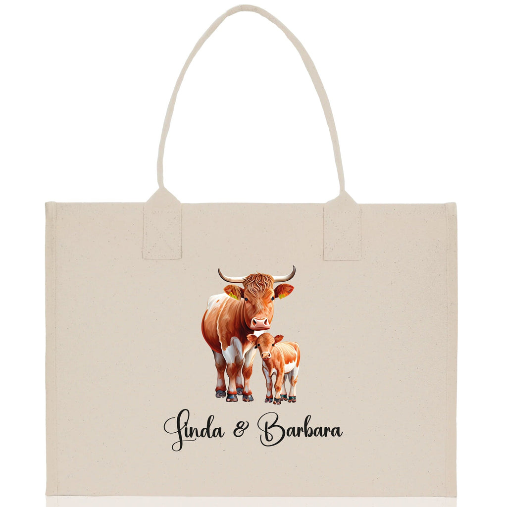 Cow Mom And Baby Name Custom Cotton Canvas Tote Bag Custom Pet Lover Gift Pet Portrait Bag Personalized Pet Owner Gift Tote Bag