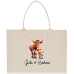 Cow Mom And Baby Name Custom Cotton Canvas Tote Bag Custom Pet Lover Gift Pet Portrait Bag Personalized Pet Owner Gift Tote Bag