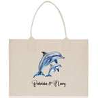 Dolphin Mom And Baby Name Custom Cotton Canvas Tote Bag Custom Pet Lover Gift Pet Portrait Bag Personalized Pet Owner Gift Tote Bag