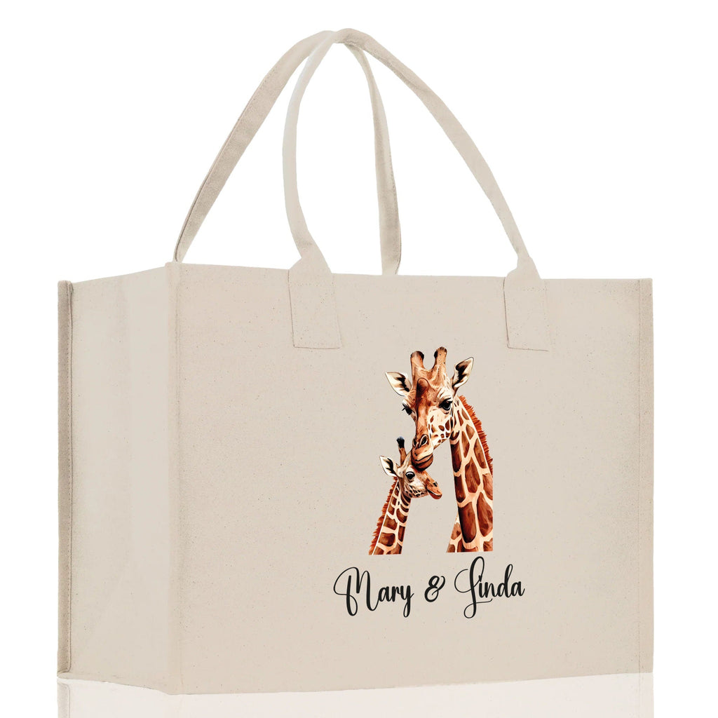 Giraffe Mom And Baby Name Custom Cotton Canvas Tote Bag Custom Pet Lover Gift Pet Portrait Bag Personalized Pet Owner Gift Tote Bag