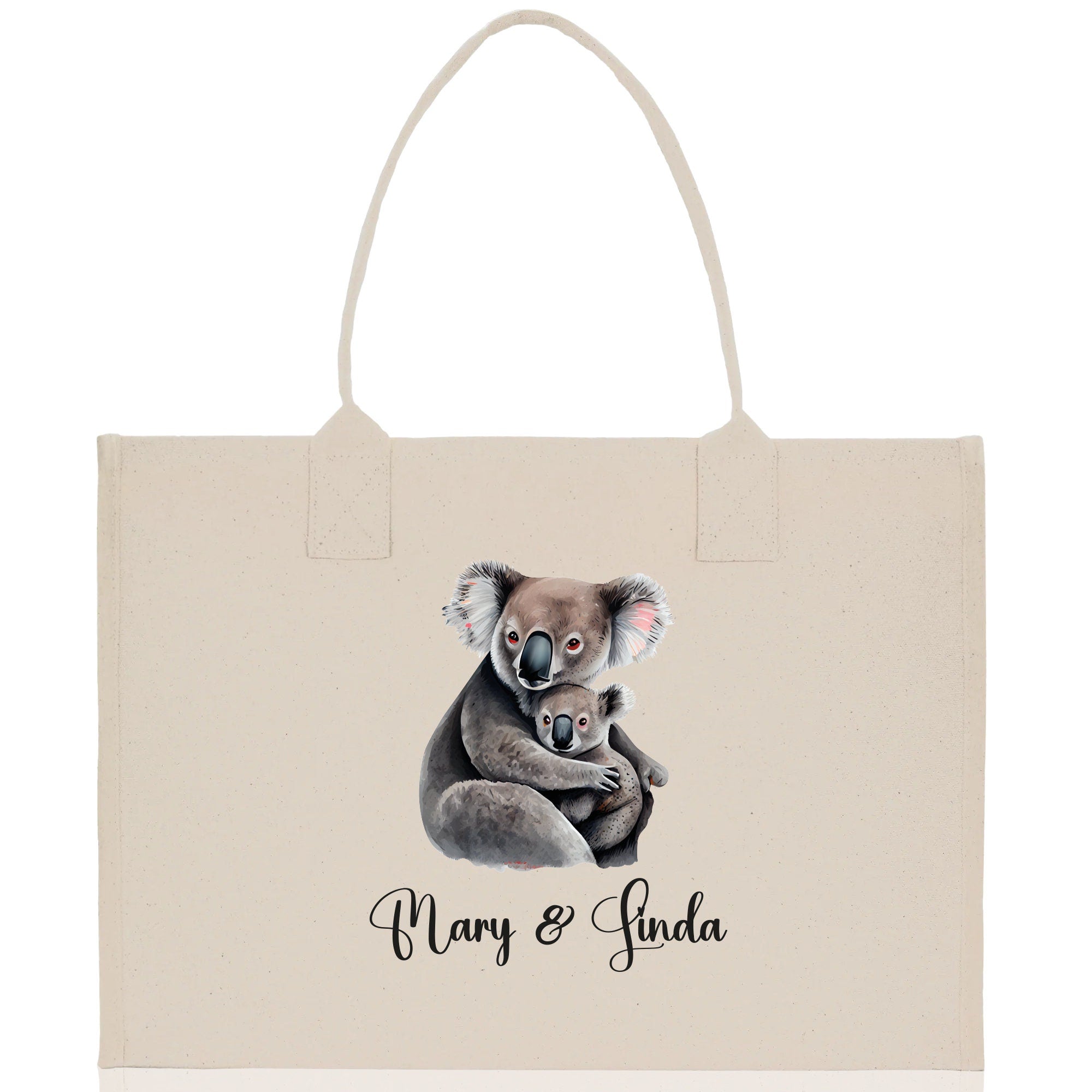 Koala Mom And Baby Name Custom Cotton Canvas Tote Bag Custom Pet Lover Gift Pet Portrait Bag Personalized Pet Owner Gift Tote Bag