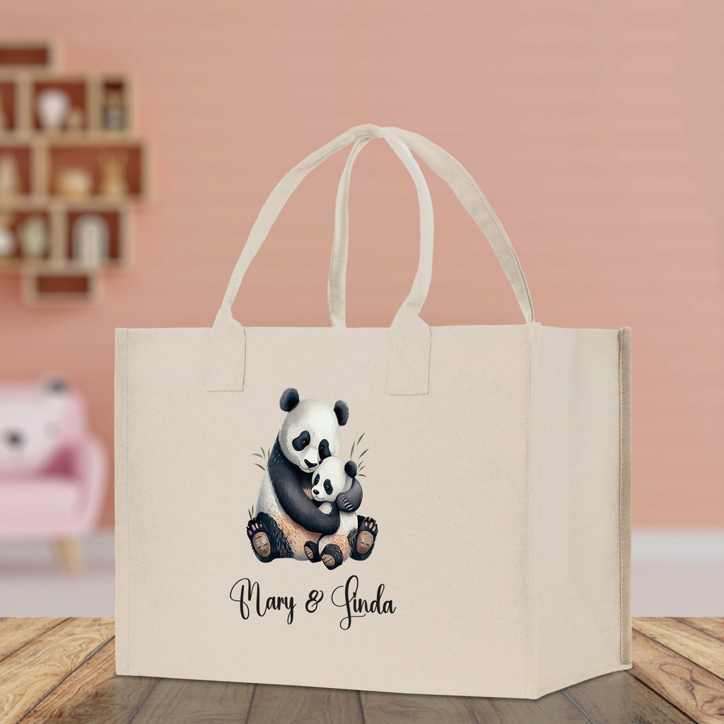 Panda Mom And Baby Name Custom Cotton Canvas Tote Bag Custom Pet Lover Gift Pet Portrait Bag Personalized Pet Owner Gift Tote Bag