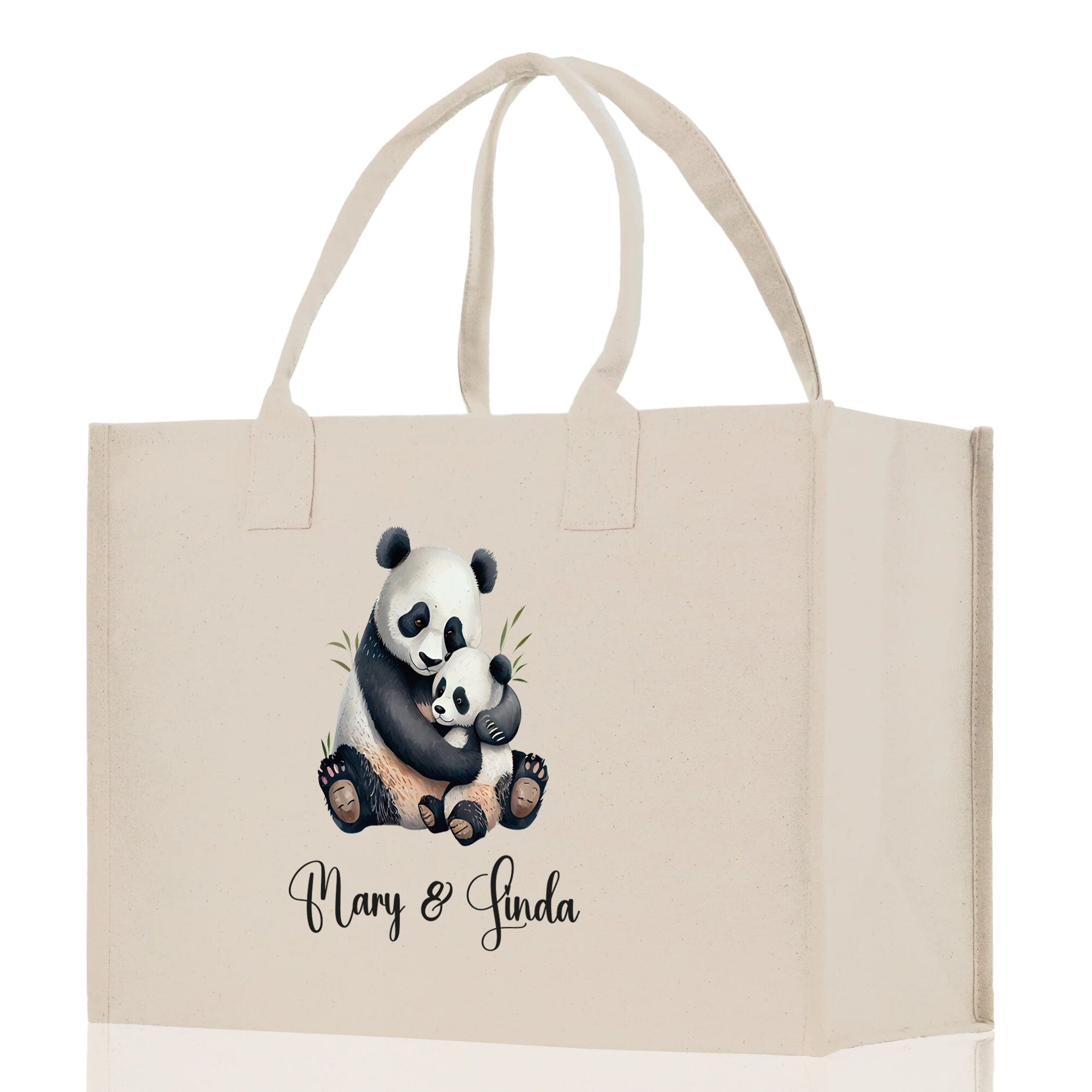 Panda Mom And Baby Name Custom Cotton Canvas Tote Bag Custom Pet Lover Gift Pet Portrait Bag Personalized Pet Owner Gift Tote Bag
