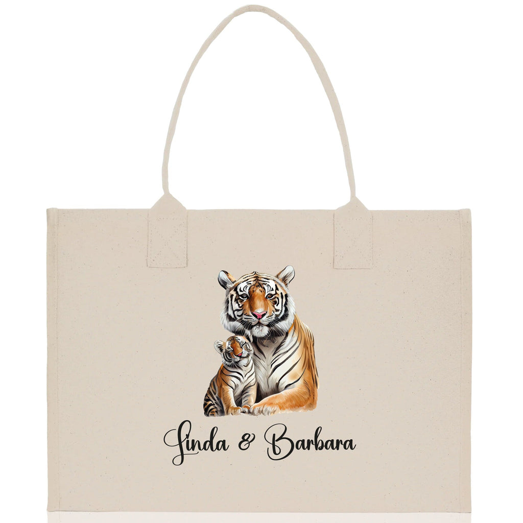 Tiger Mom And Baby Name Custom Cotton Canvas Tote Bag Custom Pet Lover Gift Pet Portrait Bag Personalized Pet Owner Gift Tote Bag