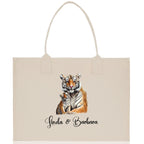 Tiger Mom And Baby Name Custom Cotton Canvas Tote Bag Custom Pet Lover Gift Pet Portrait Bag Personalized Pet Owner Gift Tote Bag