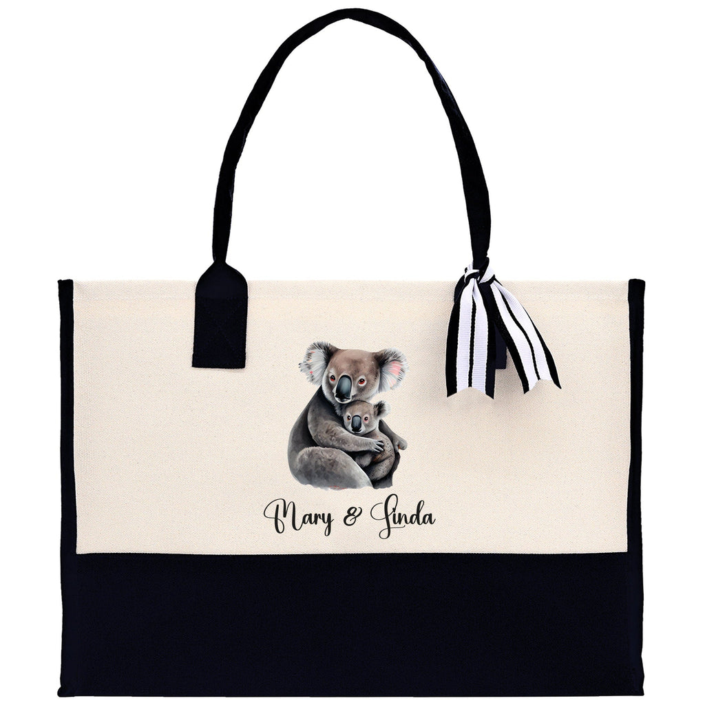 Koala Mom And Baby Name Custom Cotton Canvas Tote Bag Custom Pet Lover Gift Pet Portrait Bag Personalized Pet Owner Gift Tote Bag