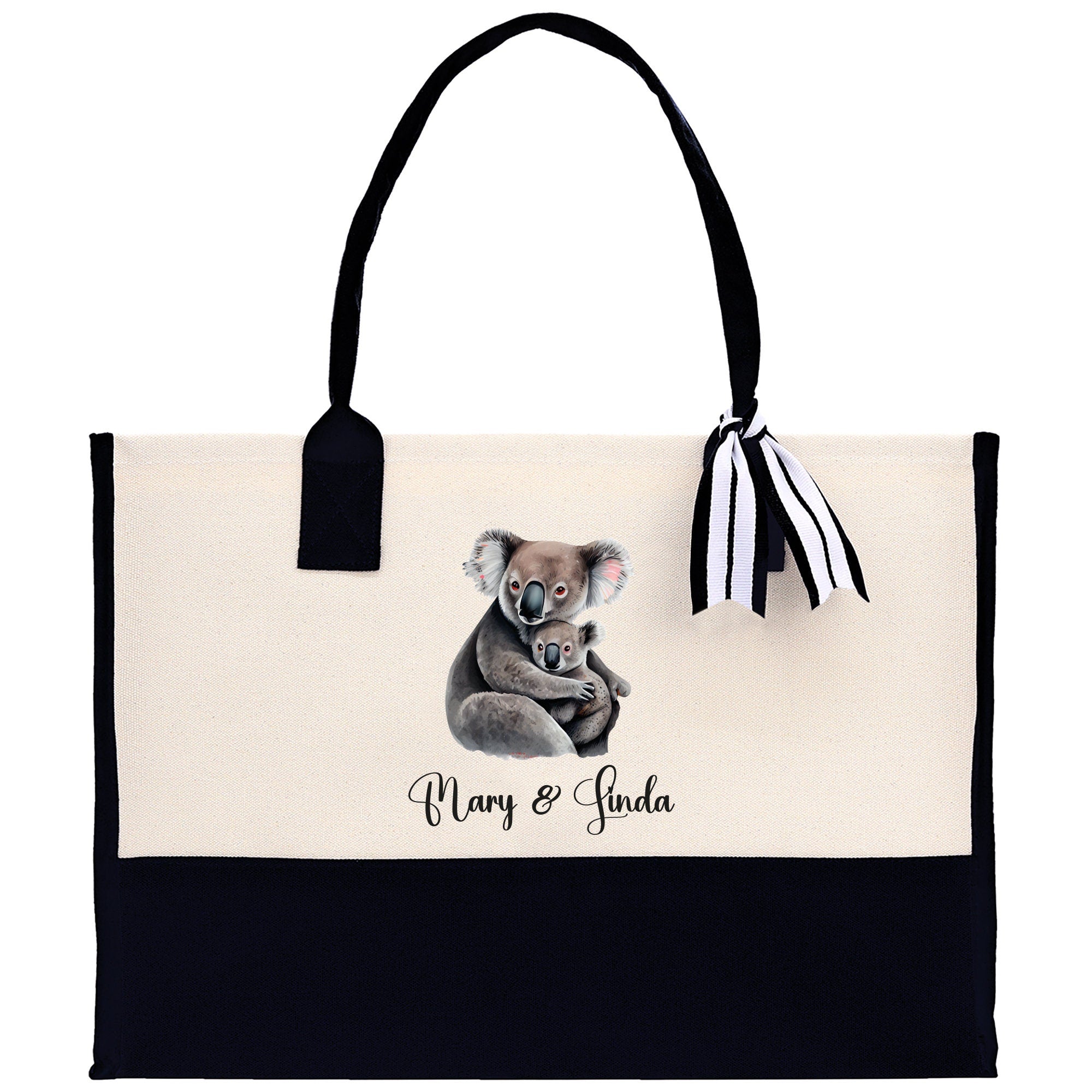 Koala Mom And Baby Name Custom Cotton Canvas Tote Bag Custom Pet Lover Gift Pet Portrait Bag Personalized Pet Owner Gift Tote Bag