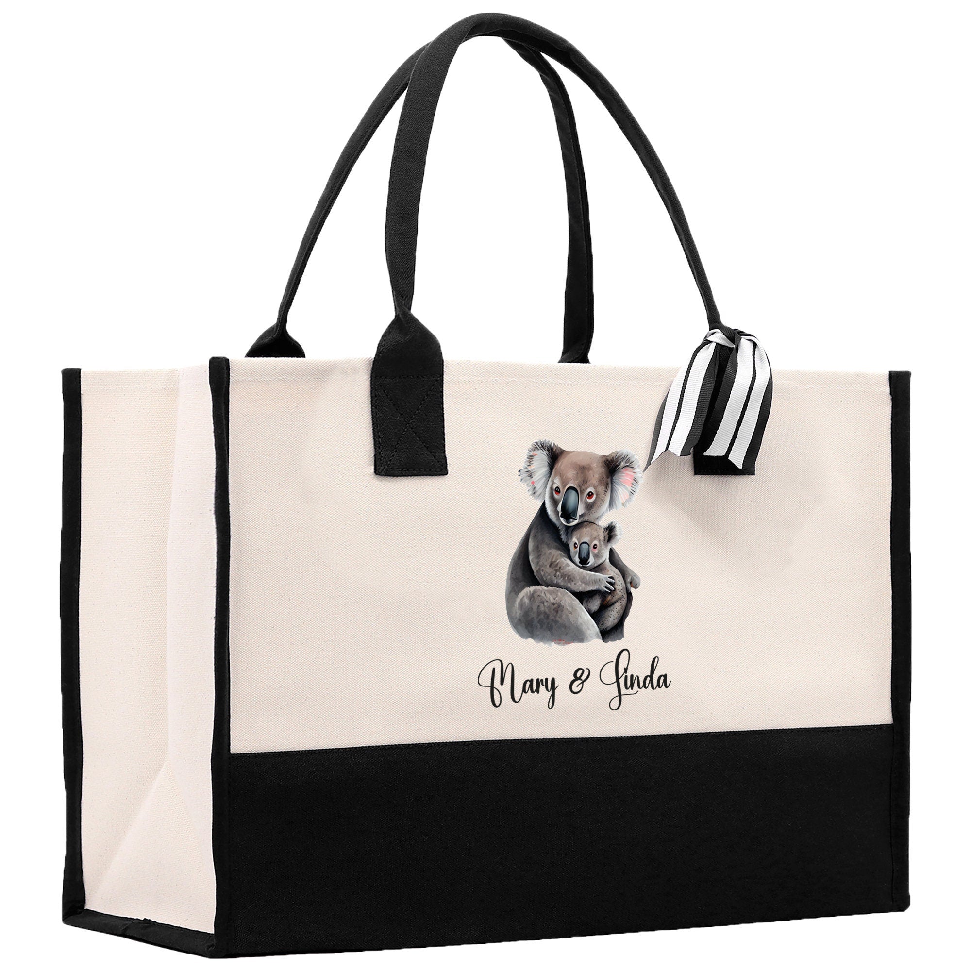 Koala Mom And Baby Name Custom Cotton Canvas Tote Bag Custom Pet Lover Gift Pet Portrait Bag Personalized Pet Owner Gift Tote Bag