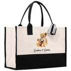 Lion Mom And Baby Name Custom Cotton Canvas Tote Bag Custom Pet Lover Gift Pet Portrait Bag Personalized Pet Owner Gift Tote Bag