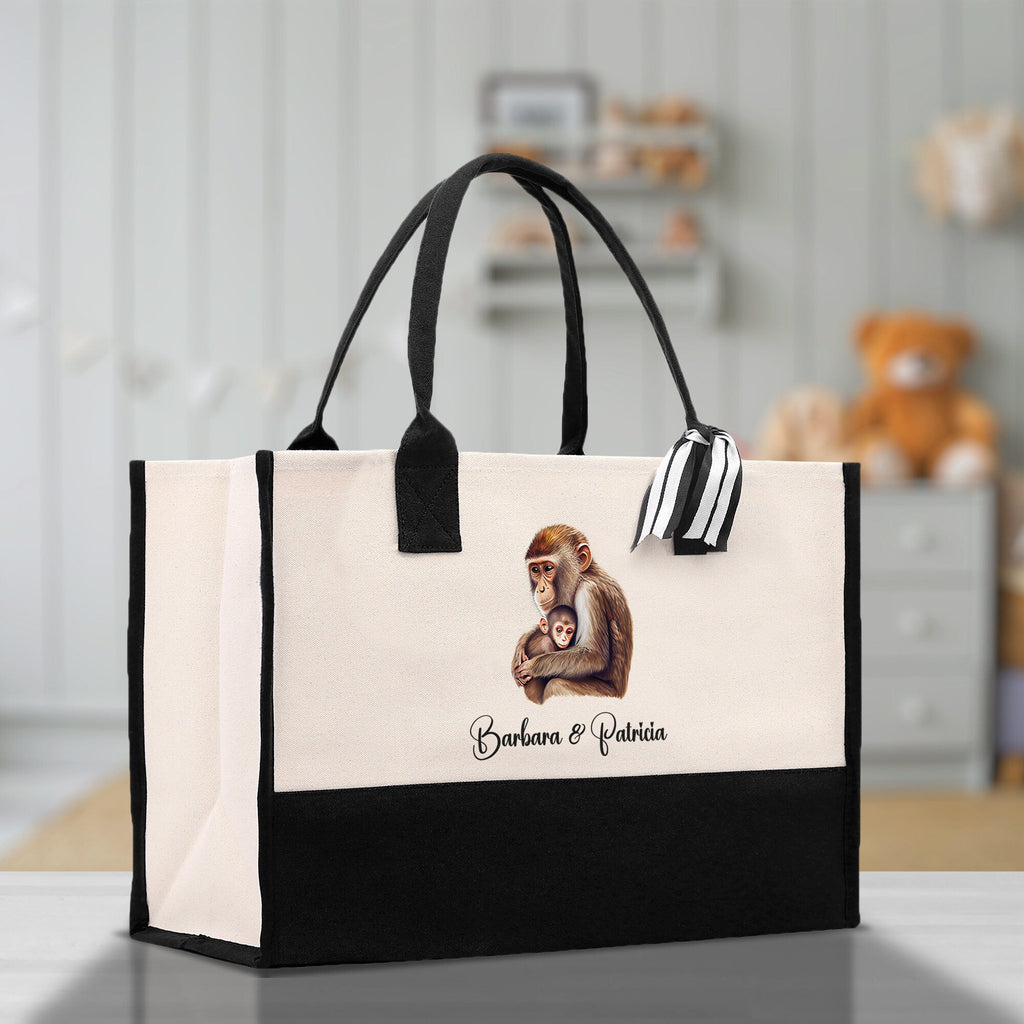 Monkey Mom And Baby Name Custom Cotton Canvas Tote Bag Custom Pet Lover Gift Pet Portrait Bag Personalized Pet Owner Gift Tote Bag
