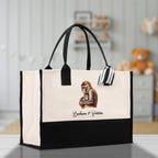 Monkey Mom And Baby Name Custom Cotton Canvas Tote Bag Custom Pet Lover Gift Pet Portrait Bag Personalized Pet Owner Gift Tote Bag