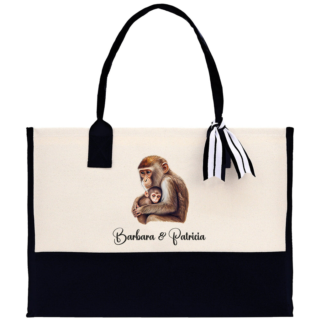 Monkey Mom And Baby Name Custom Cotton Canvas Tote Bag Custom Pet Lover Gift Pet Portrait Bag Personalized Pet Owner Gift Tote Bag