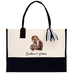 Monkey Mom And Baby Name Custom Cotton Canvas Tote Bag Custom Pet Lover Gift Pet Portrait Bag Personalized Pet Owner Gift Tote Bag