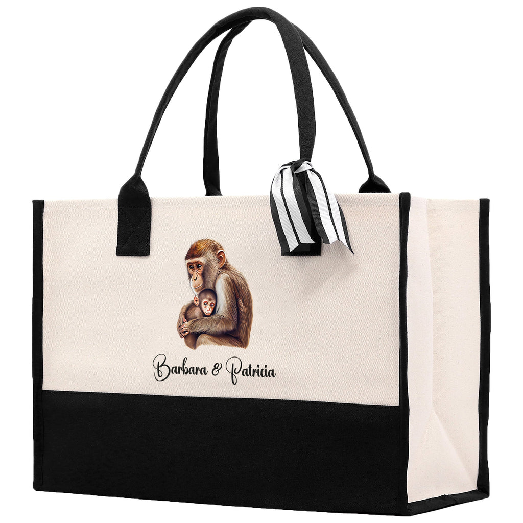 Monkey Mom And Baby Name Custom Cotton Canvas Tote Bag Custom Pet Lover Gift Pet Portrait Bag Personalized Pet Owner Gift Tote Bag