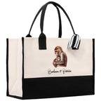 Monkey Mom And Baby Name Custom Cotton Canvas Tote Bag Custom Pet Lover Gift Pet Portrait Bag Personalized Pet Owner Gift Tote Bag