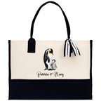 Penguin Mom And Baby Name Custom Cotton Canvas Tote Bag Custom Pet Lover Gift Pet Portrait Bag Personalized Pet Owner Gift Tote Bag