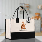 Rabbit Mom And Baby Name Custom Cotton Canvas Tote Bag Custom Pet Lover Gift Pet Portrait Bag Personalized Pet Owner Gift Tote Bag