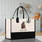 Raccoon Mom And Baby Name Custom Cotton Canvas Tote Bag Custom Pet Lover Gift Pet Portrait Bag Personalized Pet Owner Gift Tote Bag